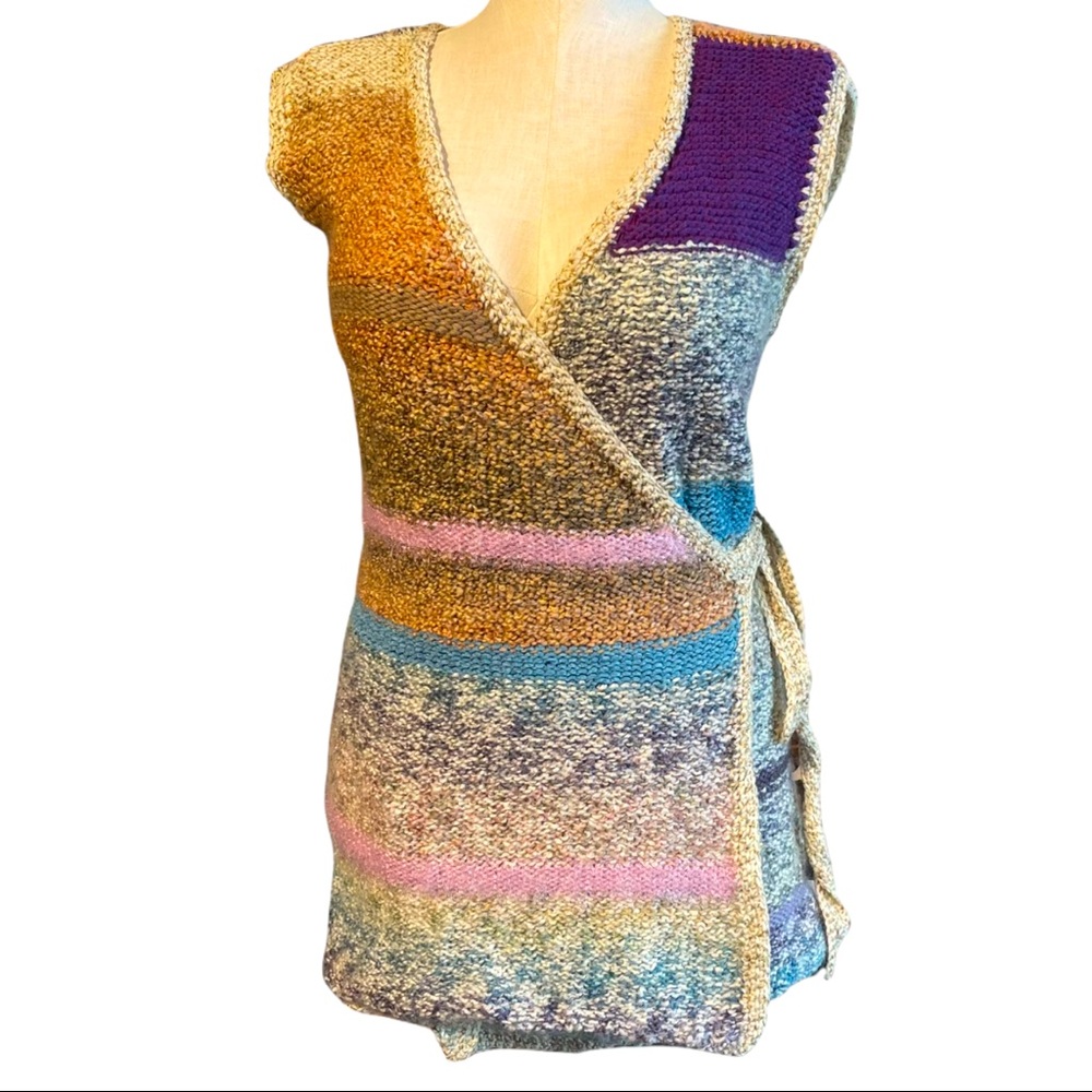One of a Kind HANDMADE Knitted CROCHET SWEATER VEST Tunic VINTAGE Wrap
